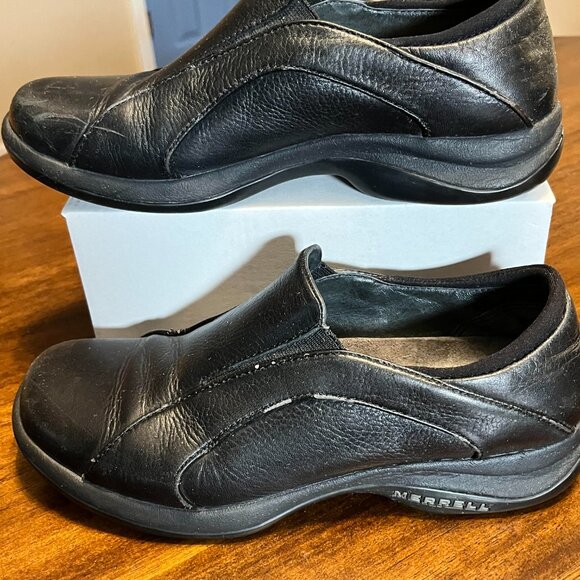 Comfy Women's Merrell Topo Soar Black Slip On Leather Loafers Size 8 - Picture 3 of 7